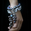 Bracelets, Pave, clear - Bracelet, Black Cultured Freshwater Pearls, Drops Tassels