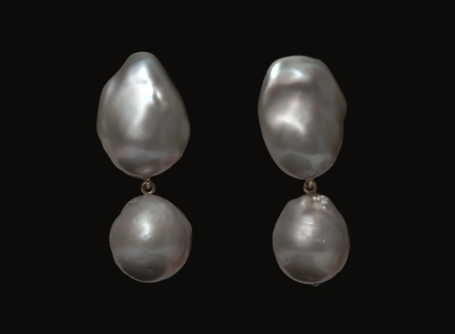 Earrings, Clips, Gray Cultured Freshwater Free Form Pearls and Drops
