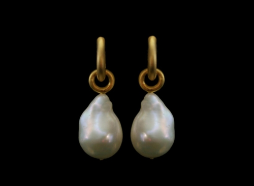 Earrings, Hoops, Pearls, White Cultured Freshwater Baroques