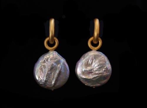 Earrings, Hoops, Gray Cultured Freshwater Coin Pearl