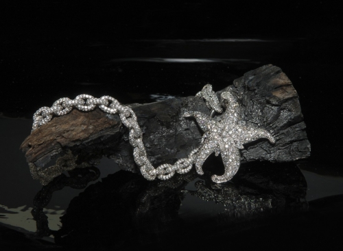 Necklace, Pave with Star Fish Drop