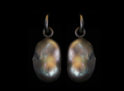 Earrings, Hoops, Pearls, Gray 26x18mm Cultured Freshwater Pearls