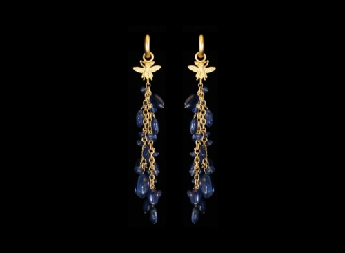 Earrings, Hoops, Tarot, Empress Charm with cascading Kyanite Beads
