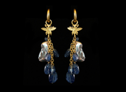#6 Earrings, Hoops, Tarot Empress Charm, Kyanite, Pearls