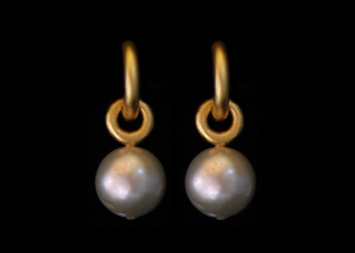 Earrings, Hoops, Pearls, Gray Cultured Freshwater Semi Round Pearls