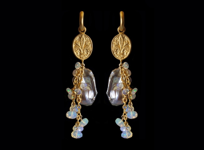 Earrings, Oh La La 3 of Wands Pearls and Opals
