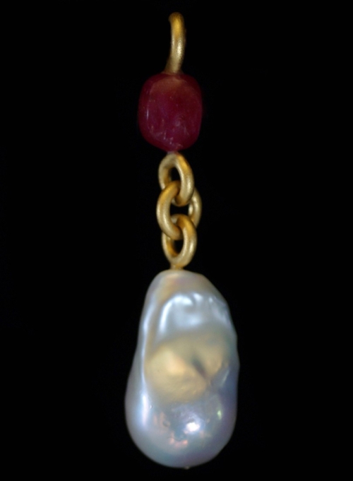 Ruby and XXL White Baroque Pearl Drop