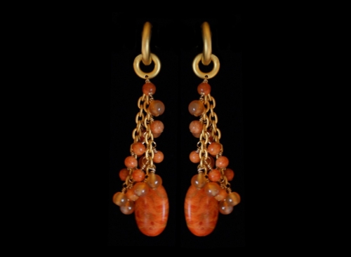 Hoops, 2.5 Cascading Coral And Carnelian Beads