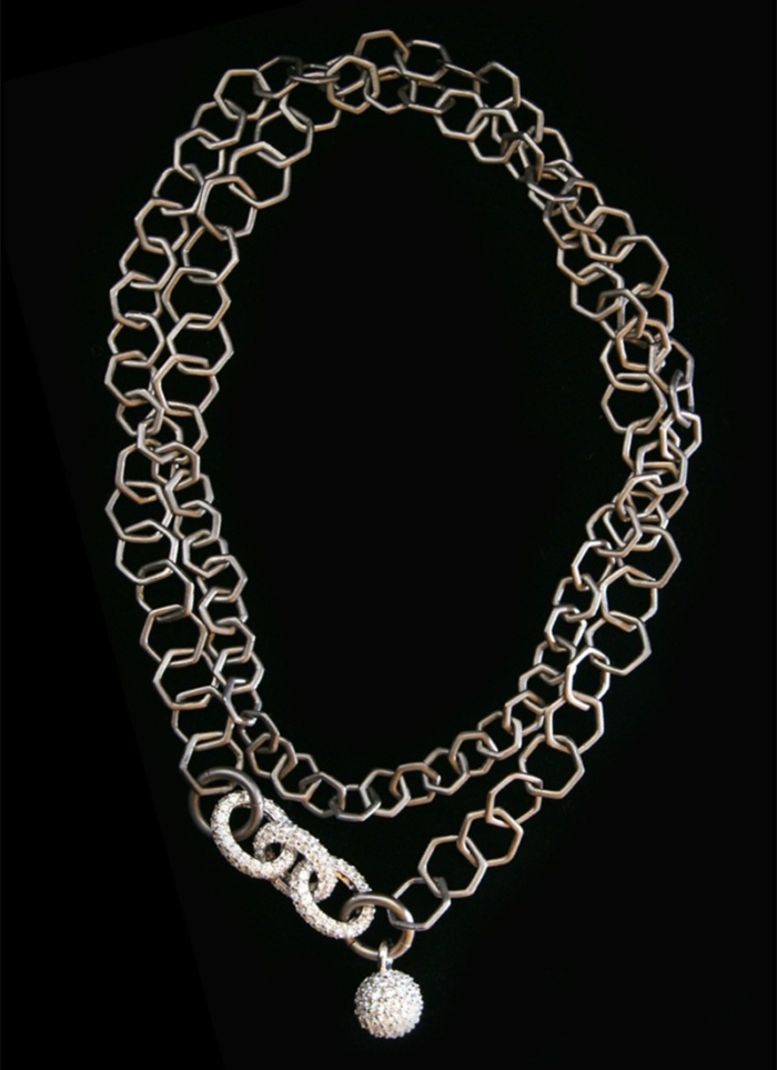 Necklace, Hexagonal Link Chain Pave Links and sphere