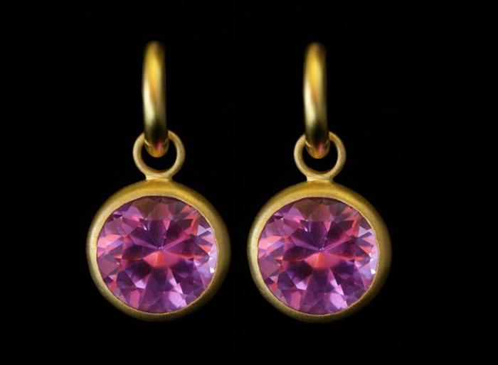 Earrings, Hoops, Rocks 15mm Round, Pink Sapphire