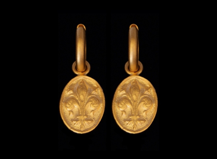 Hoops, Fleur de Lis, 18kt vermeil