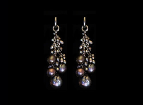 Earrings, Hoops, Cascading Cultured Freshwater Pearls