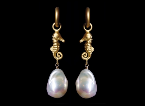 Ears, Hoops, Seahorse White Baroque Pearl