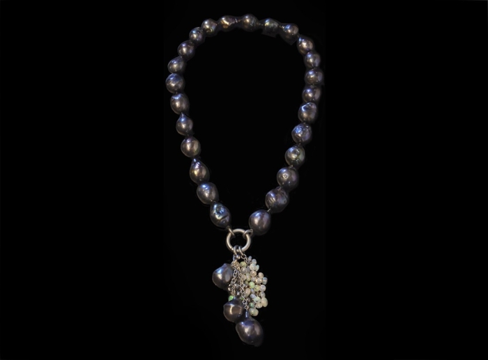 Necklace, Black Baroque Cultured Freshwater Pearls + Drops