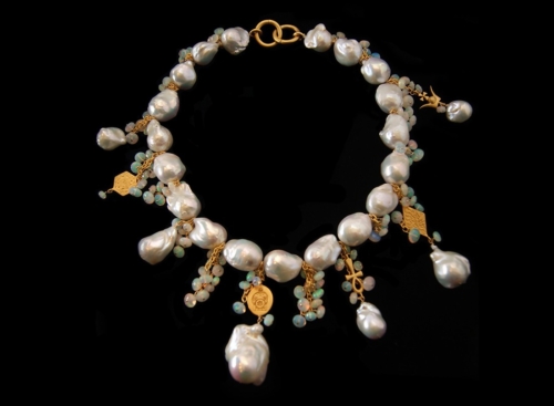 Necklace, Ohlala White Cultured Freshwater Pearls and Opals