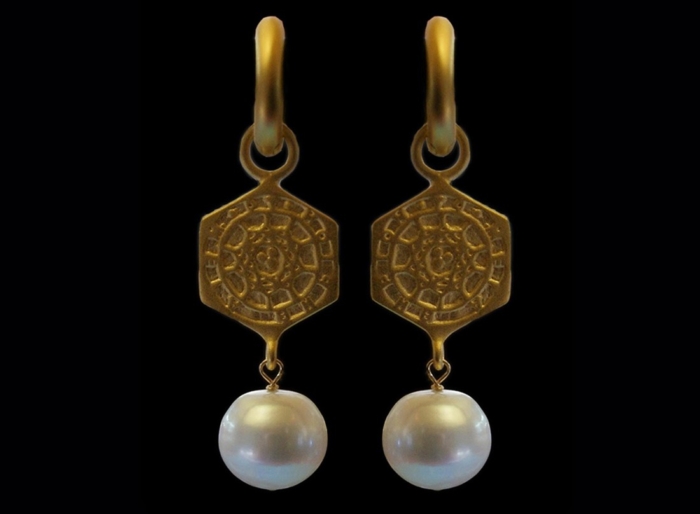 Ace of Discs Charm and Pearl Hoop Earrings