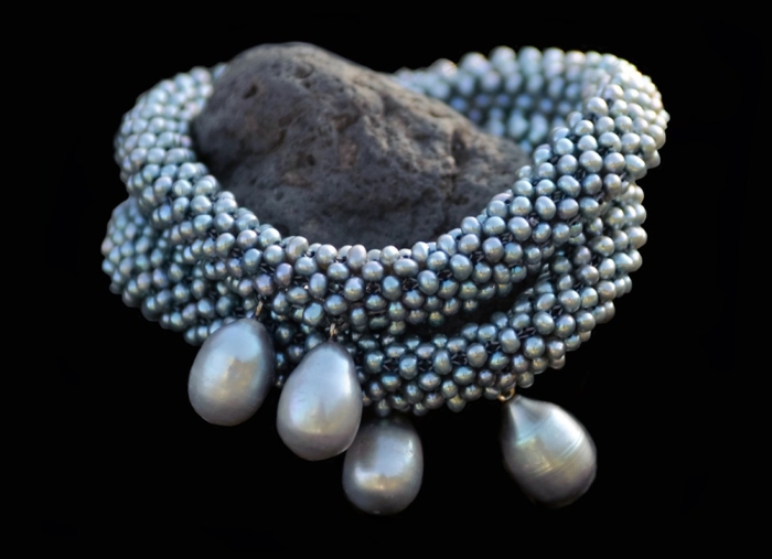 Woven Gray Pearl Bangles